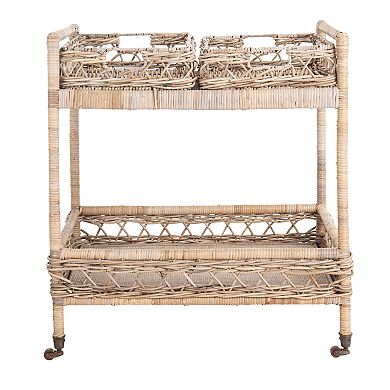 Safavieh Ambrose 2-Tier Rattan Bar Cart