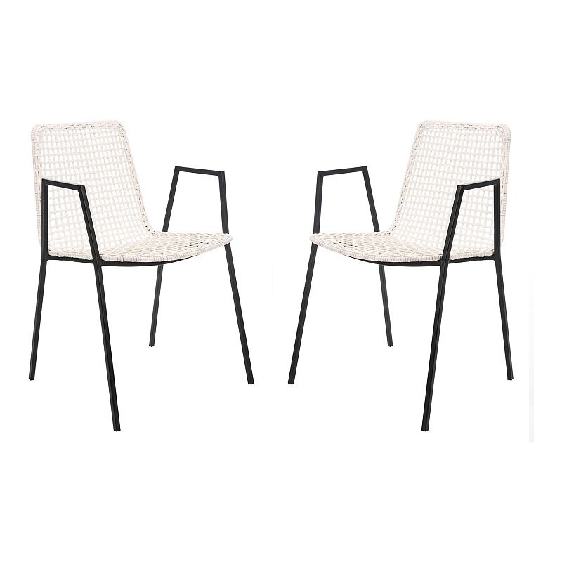 Safavieh Wynona Leather Woven Dining Chairs, White