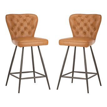 Safavieh Ashby Mid Century Modern Leather Tufted Swivel Counter Stool 2 pc Set