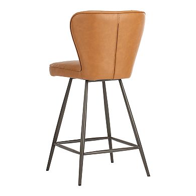 Safavieh Ashby Mid Century Modern Leather Tufted Swivel Counter Stool 2-Piece Set