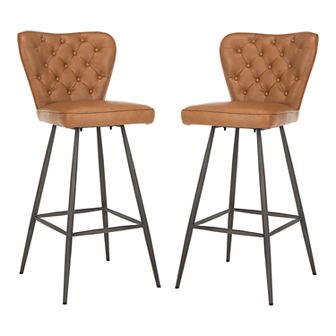 Safavieh Aster Mid Century Modern Leather Tufted Bar Stool