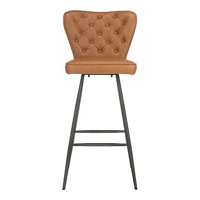 Safavieh Aster Mid Century Modern Leather Tufted Bar Stool