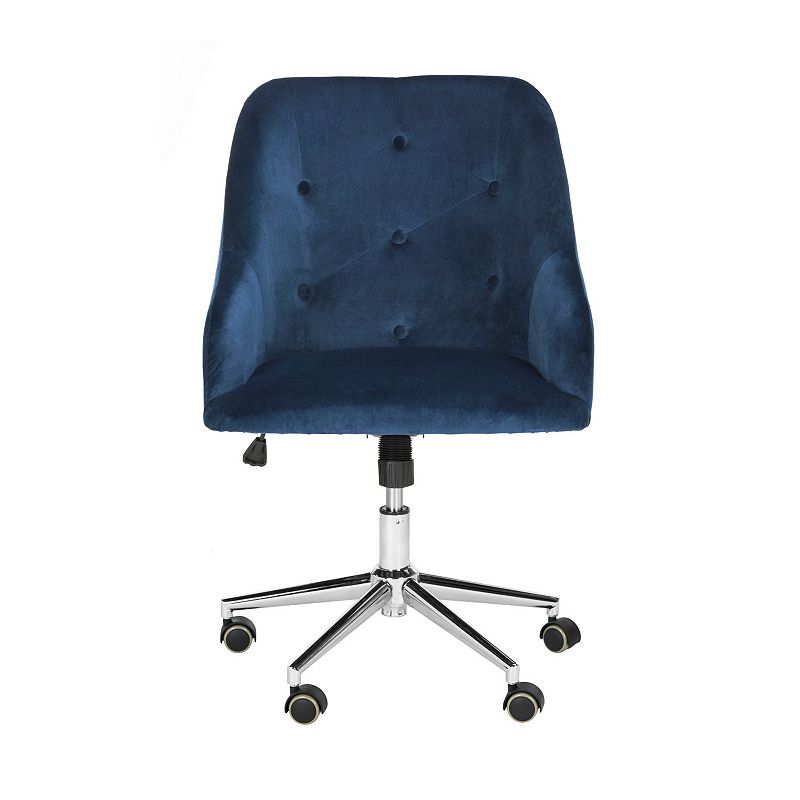 Safavieh Evelynn Tufted Linen Chrome Leg Swivel Office Chair, Blue