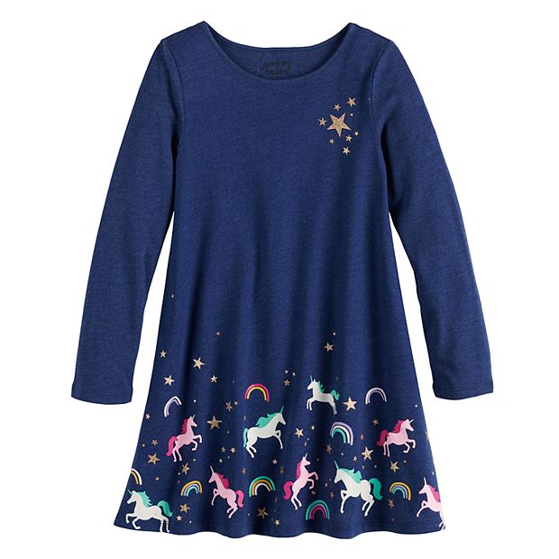 Jumping Beans Toddler Girl's Unicorn Long Sleeve Shirttail Tee Navy 12M &  18M 