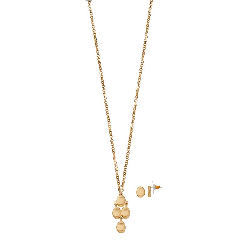 Bella Uno Worn Gold Tone Drop Earring/Necklace Set, Womens, Multicolor