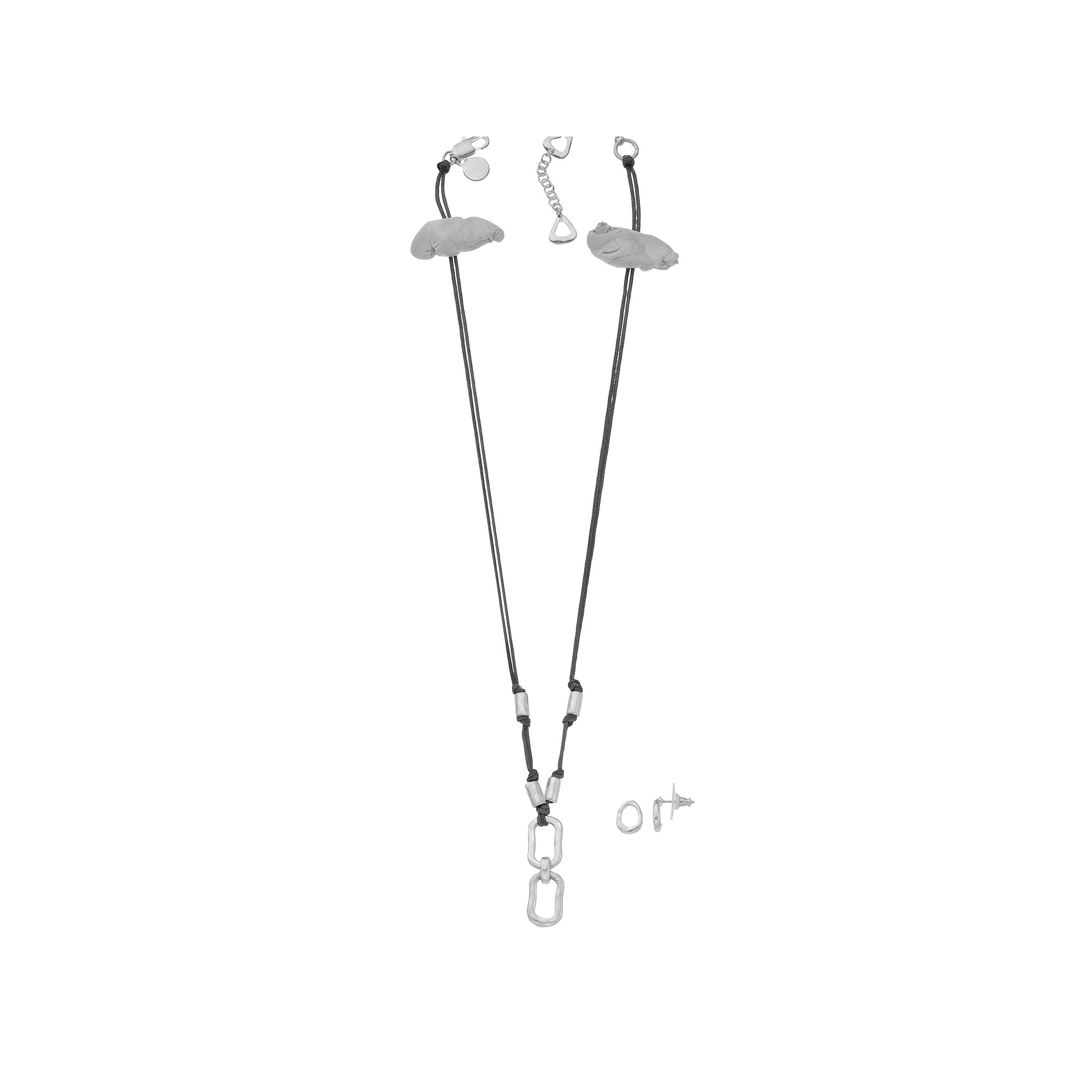 Bella Uno Oval Drop Necklace & Earring Set, Womens, Silver Tone