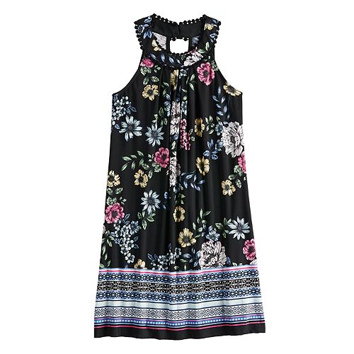 Girls 7-16 Three Pink Hearts Floral Shift Dress