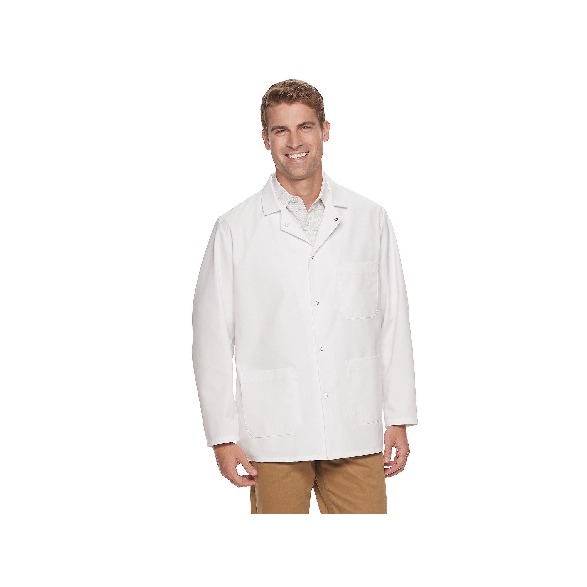 Mens Red Kap Gripper-Front Short Butcher Coat, Size: XL, Bright White