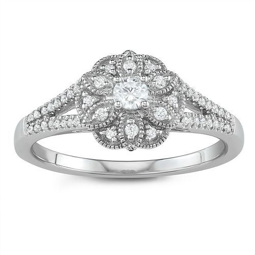 Simply Vera Vera Wang 14k White Gold 1/3 Carat T.W. Diamond Flower ...