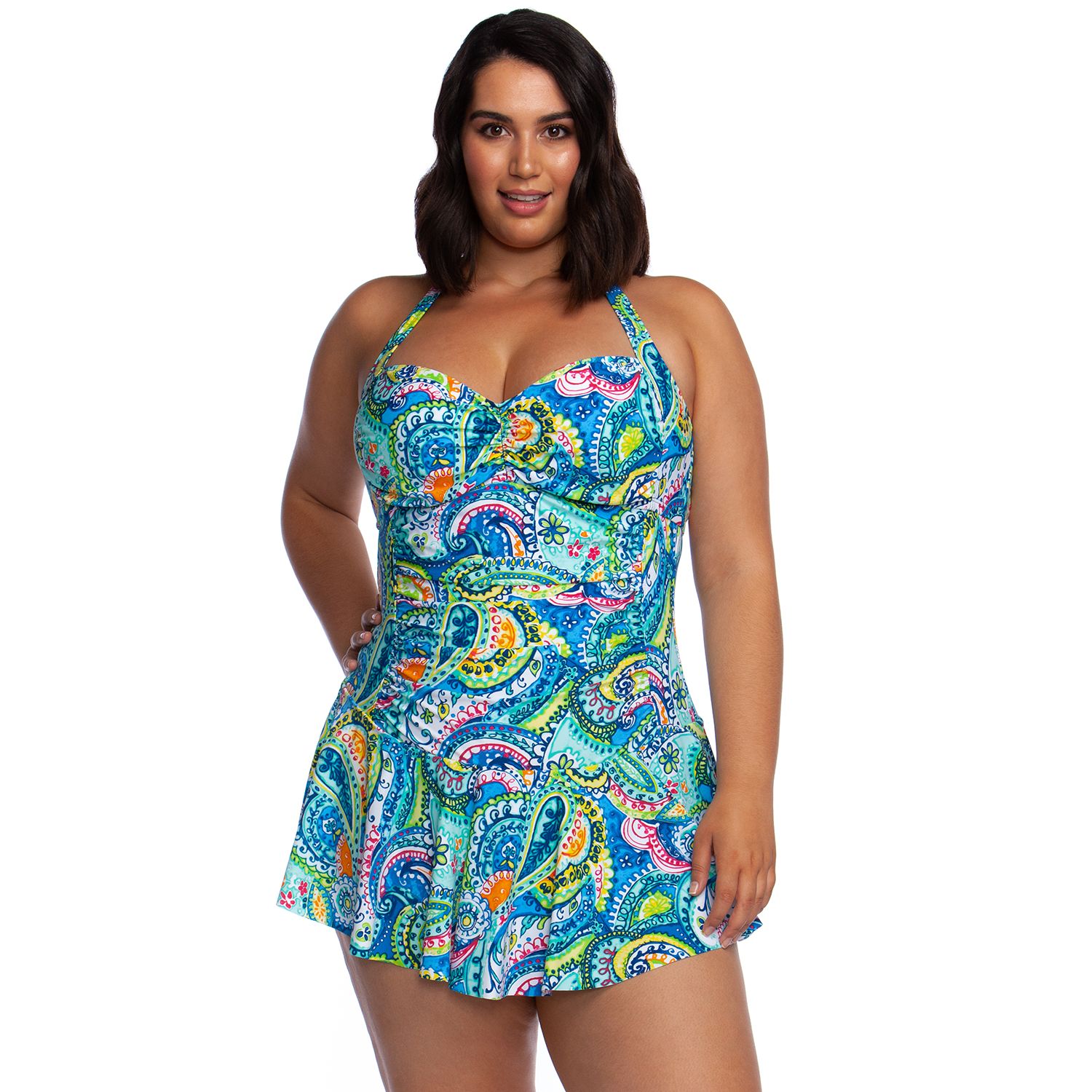 plus size halter swim dress