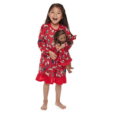 Girls 4-16 Jammies For Your Families Here Comes Santa Paws Knit Nightgown & Doll Gown