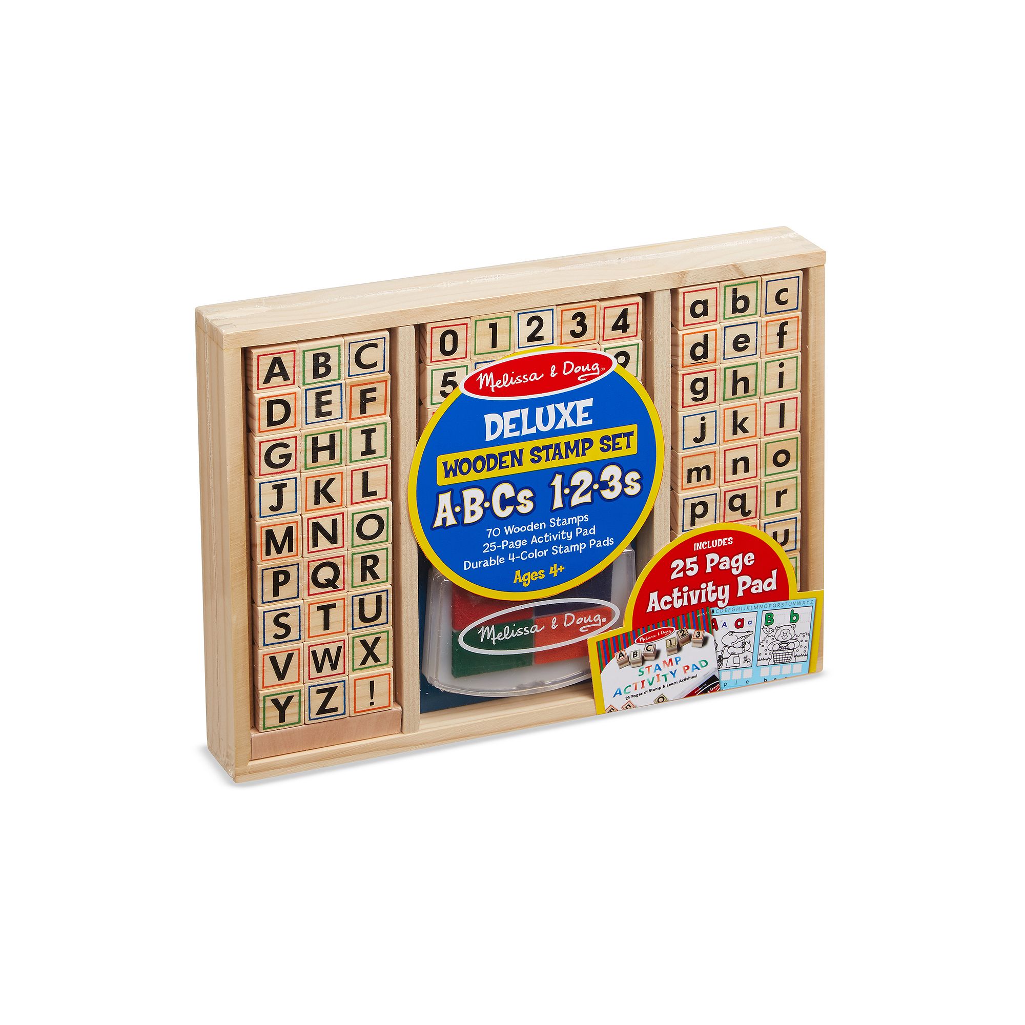 Melissa & Doug Deluxe Letters and Numbers Wooden Stamp Set ABCs 123s With A