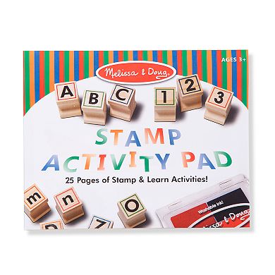 Melissa & Doug Deluxe Letters and Numbers Wooden Stamp Set ABCs 123s With Activity Book, 4-Color Stamp Pad