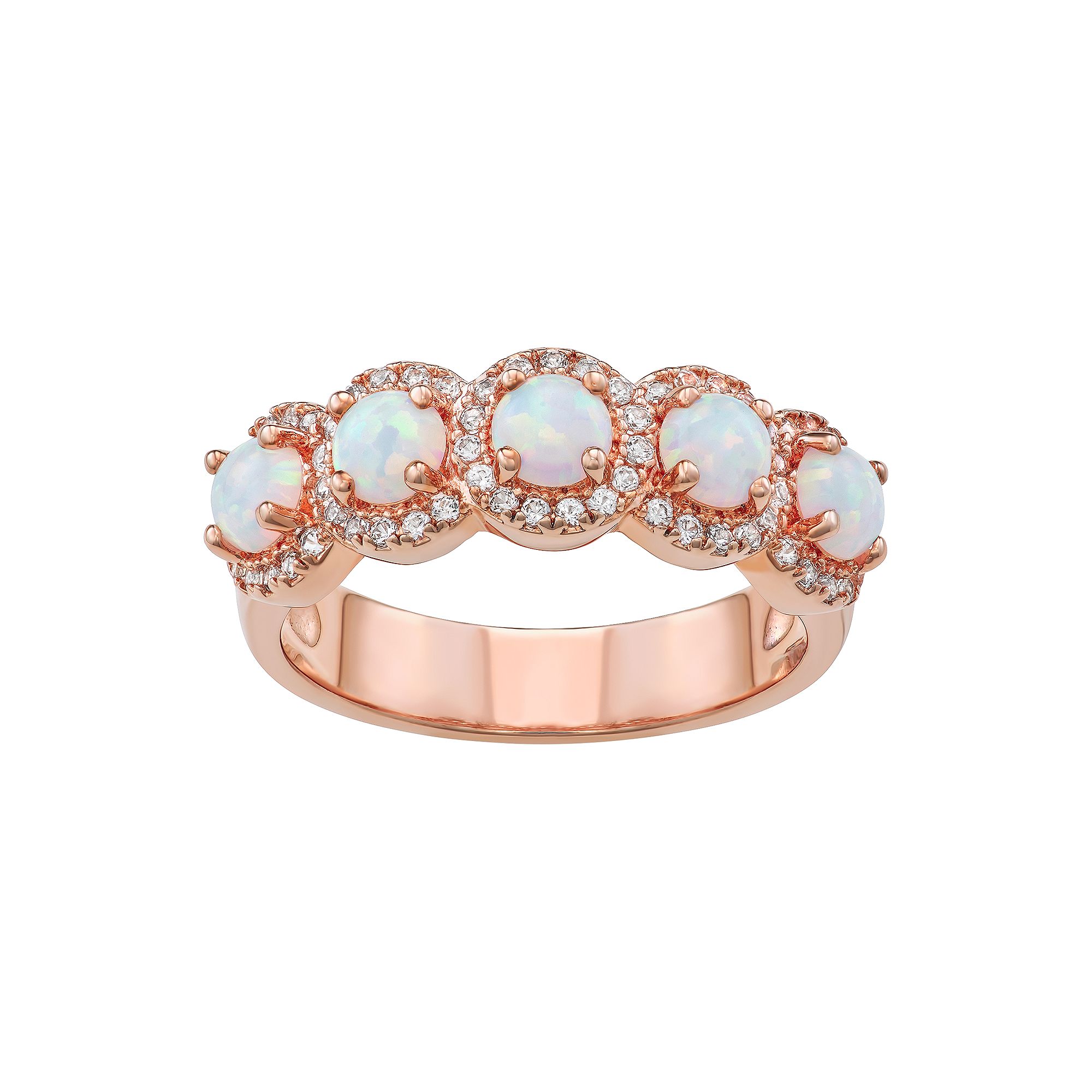 14k Rose Gold Over Silver Lab-Created White Opal Ring, Womens, Size: 7, Pi