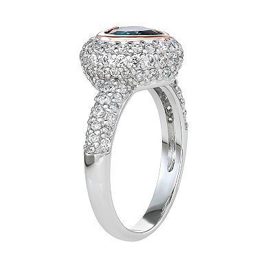 Classic Treasures Two Tone Sterling Silver Lab-Created Blue Spinel & Cubic Zirconia Heart Ring