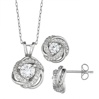 Classic Treasures Sterling Silver Cubic Zirconia Love Knot Pendant & Stud Earring Set