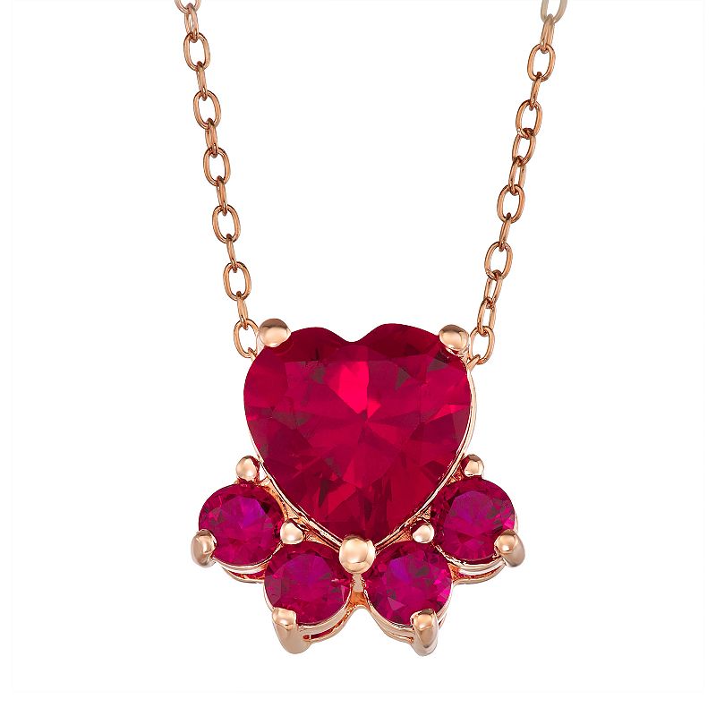 14k Rose Gold Over Silver Lab-Created Ruby Paw Pendant Necklace, Womens, 