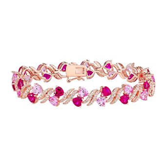 Classic Treasures 14k Rose Gold Over Silver Lab-Created Ruby & Lab-Created Sapphire Heart Bracelet