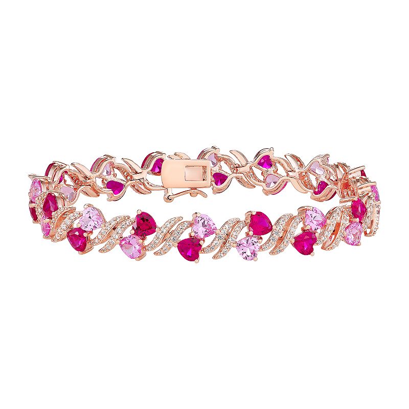 14k Rose Gold Over Silver Lab-Created Ruby & Lab-Created Sapphire Heart Br