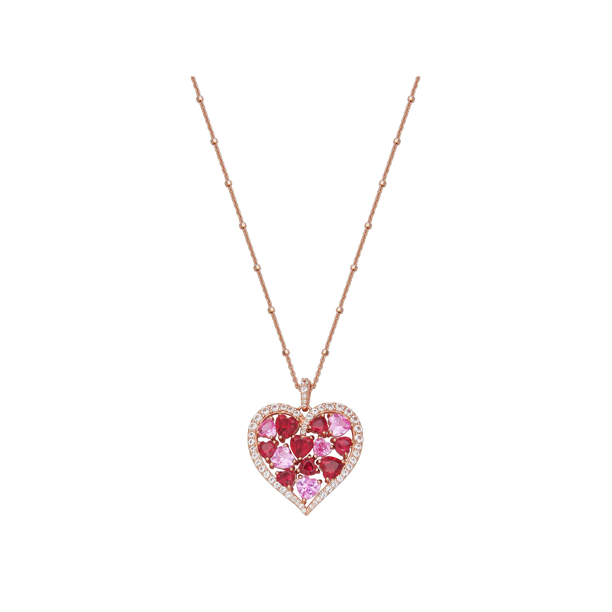 14k Rose Gold Over Silver Lab-Created Ruby & Pink Sapphire Heart Pendant N