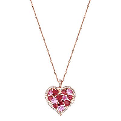 14 kt store Rose Gold over silver 16”-18” Pink to White Ombré cz Heart necklace nwtib