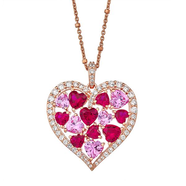 Vintage Pink Dried Flower Plastic Heart Pendant Gold Necklace 