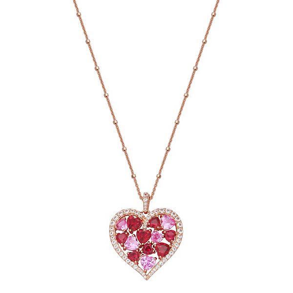 14kt Rose Gold Pink Sapphire Diamond Ombre Small Heart Necklace | Anne Sisteron