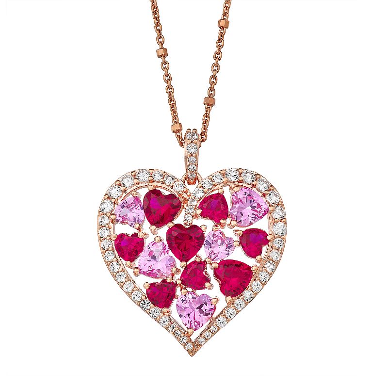 14k Rose Gold Over Silver Lab-Created Ruby & Pink Sapphire Heart Pendant N