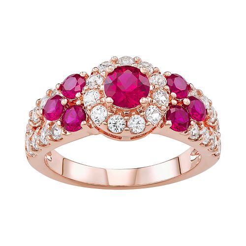 14k Rose Gold Over Silver Lab-Created Ruby & Lab-Created White Sapphire ...