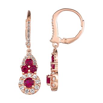 Classic Treasures 14k Rose Gold Over Silver Lab-Created Ruby & White Sapphire Drop Earrings