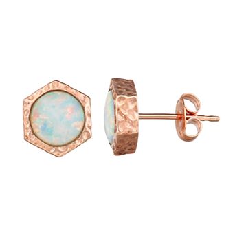 Classic Treasures 14k Rose Gold Over Silver Lab-Created Opal Hexagon Stud Earrings