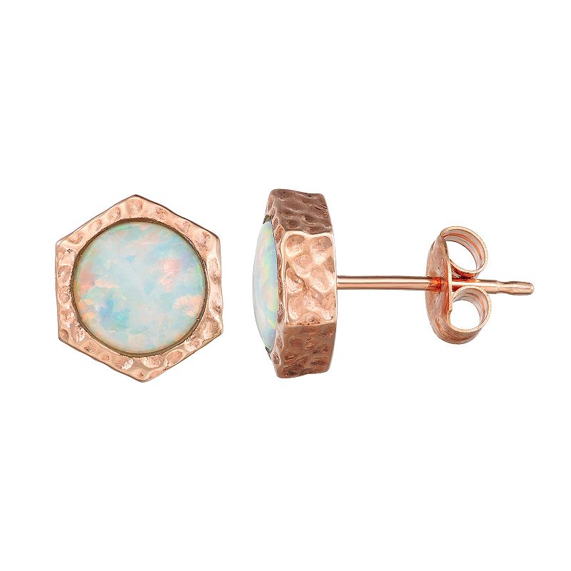 14k Rose Gold Over Silver Lab-Created White Opal Geometric Stud Earrings, W