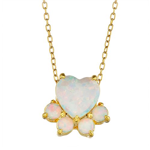 14k Gold Over Silver Lab-Created White Opal Dog Paw Pendant Necklace