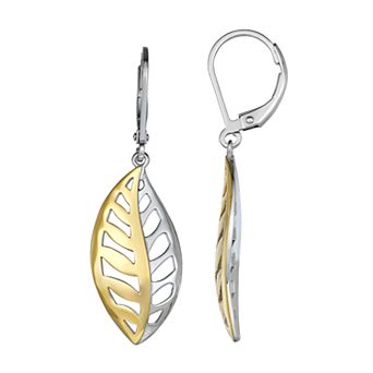 Classic Treasures Sterling Silver Two-Tone Leaf Leverback Earrings
