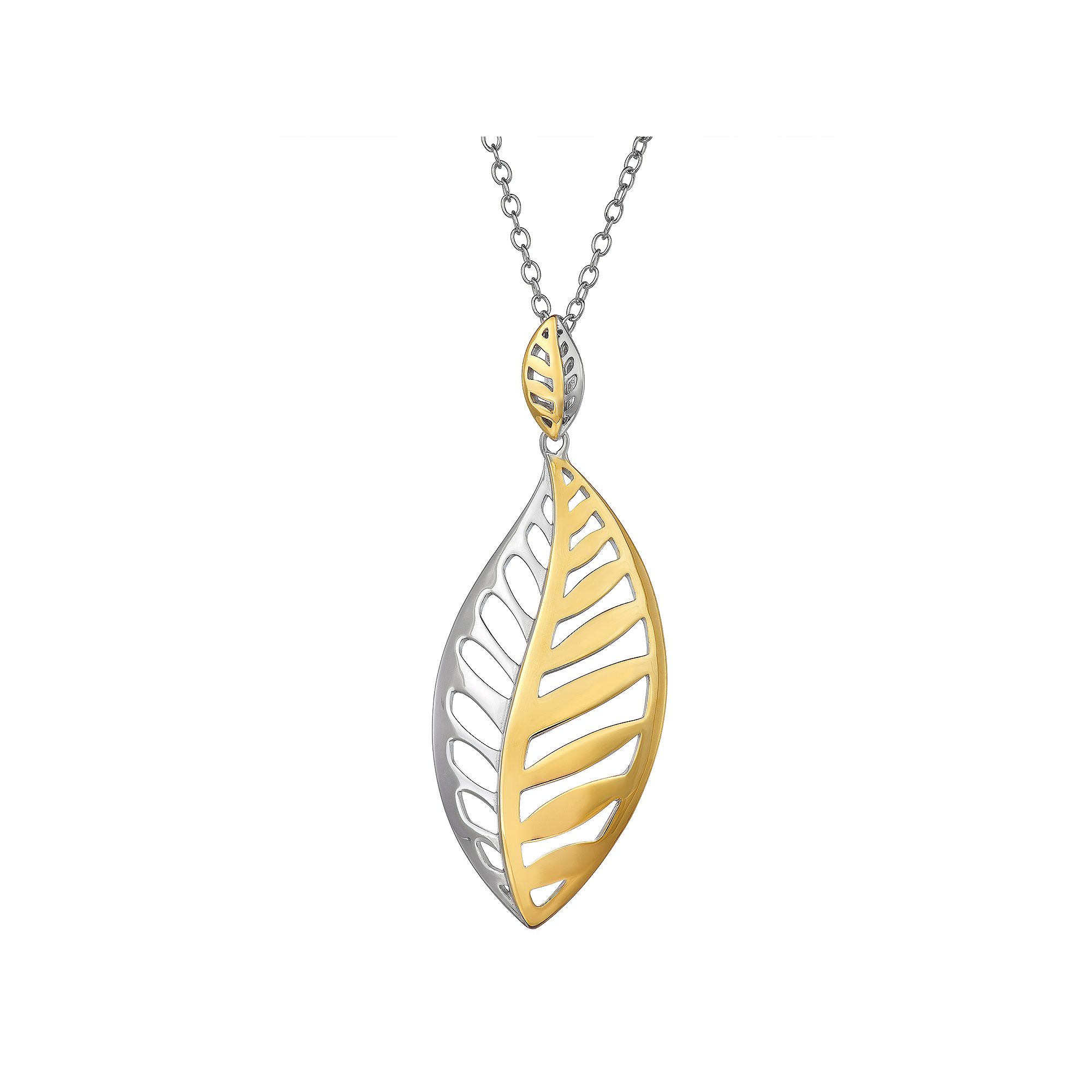 Two Tone Sterling Silver Leaf Pendant Necklace, Womens, Size: 18