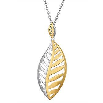 Classic Treasures Two Tone Sterling Silver Leaf Pendant Necklace