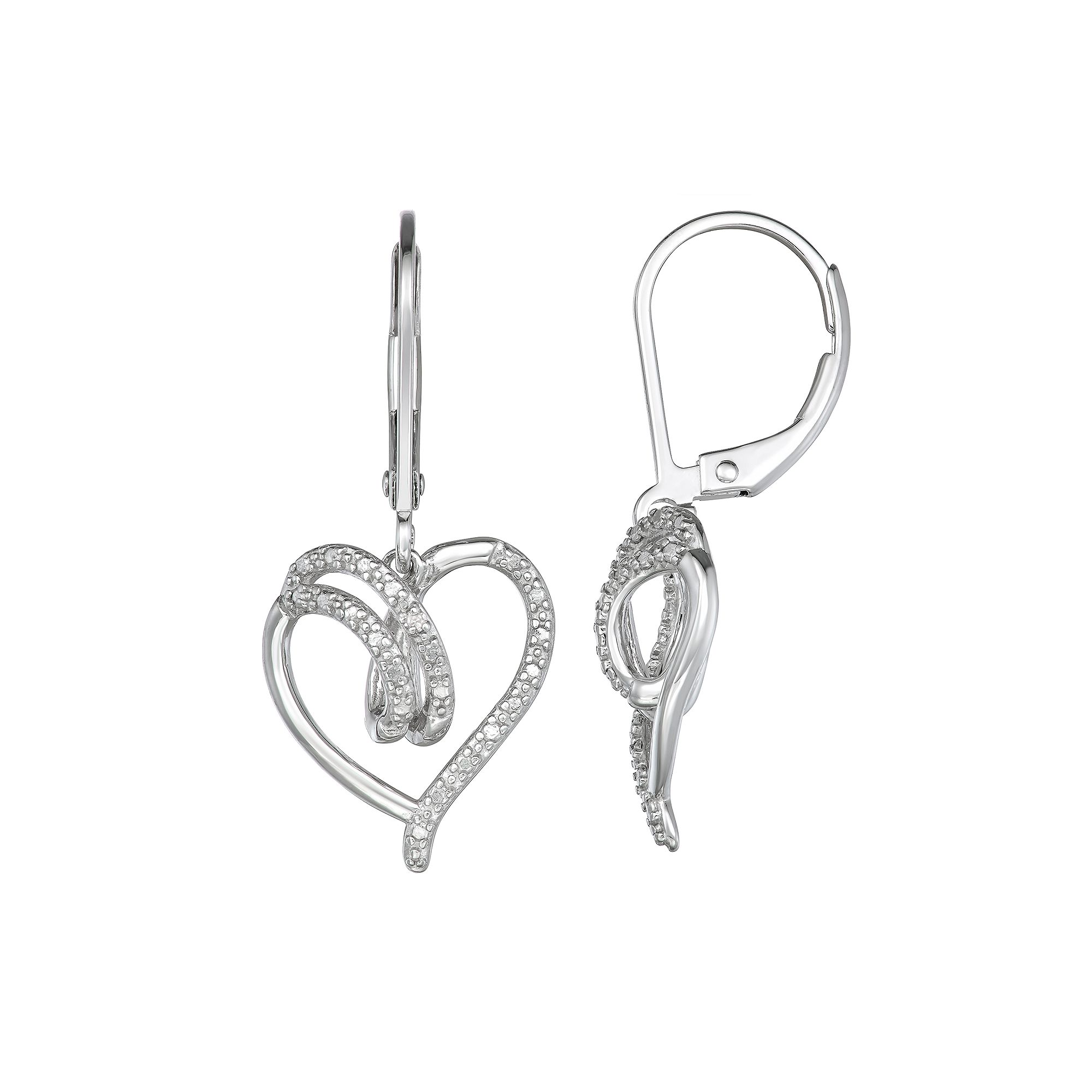 Sterling Silver Diamond Accent Open Heart Drop Earrings, Womens
