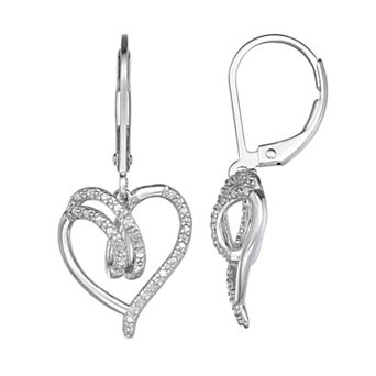 Classic Treasures Sterling Silver Diamond Accent Open Heart Drop Earrings