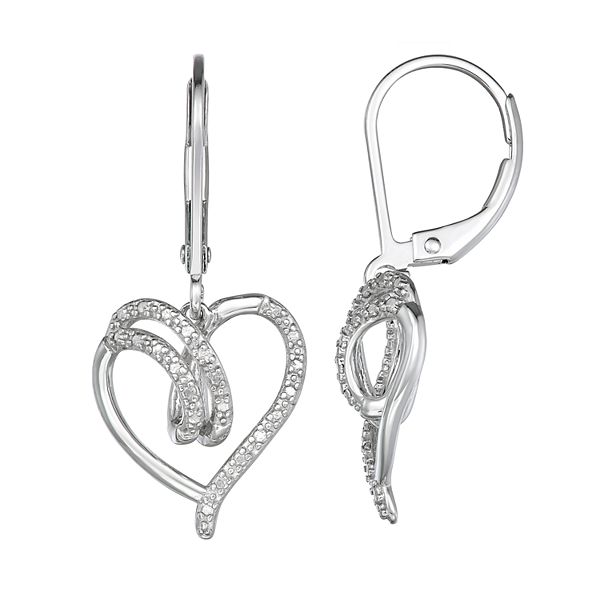 Sterling Silver Diamond Accent Open Heart Drop Earrings