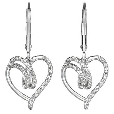 Sterling Silver Diamond Accent Open Heart Drop Earrings