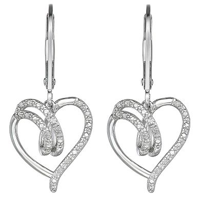 Classic Treasures Sterling Silver Diamond Accent Open Heart Drop Earrings