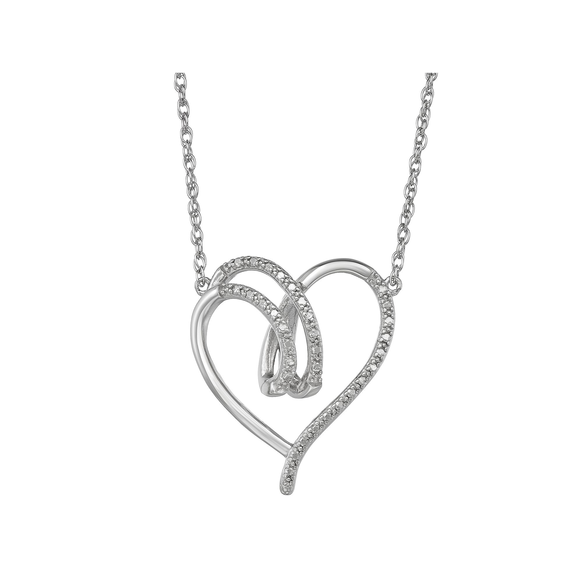 Sterling Silver Diamond Accent Open Heart Necklace, Womens, Size: 18
