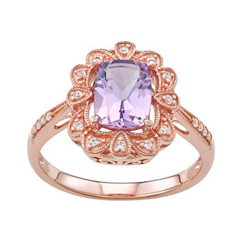 Classic Treasures 14k Rose Gold Over Silver Amethyst Frame Ring