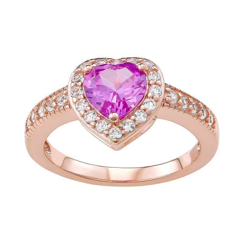 14k Rose Gold Over Silver Lab-Created Pink & White Sapphire Heart Ring, Wom