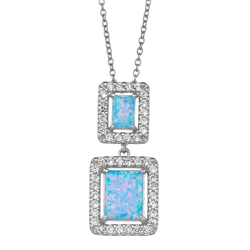 Sterling Silver Lab-Created Opal Square Cabochon Pendant Necklace, Womens