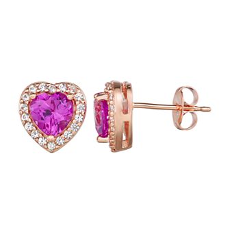 Classic Treasures 14k Rose Gold Over Silver Lab-Created Pink & White Sapphire Heart Stud Earrings