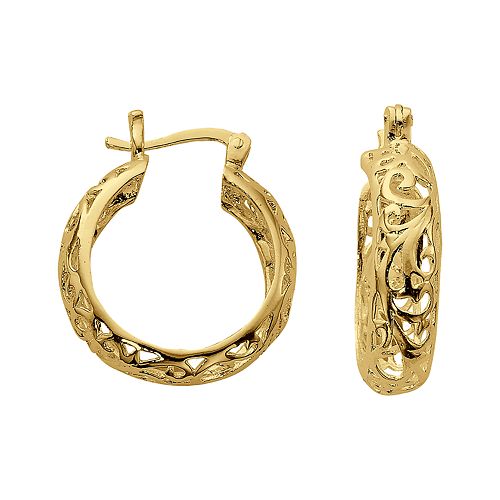 Primavera 24K Gold Over Sterling Silver Filigree Hoop Earrings