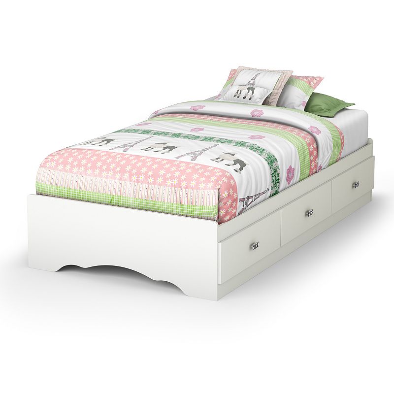 South Shore Tiara Mates Bed with 3 Drawers, White, Twin