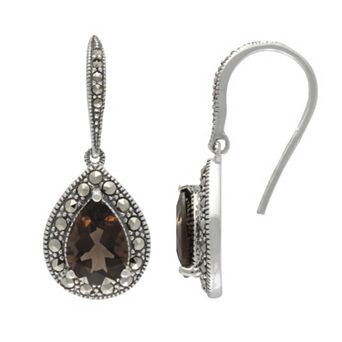 Lavish by TJM Sterling Silver Smoky Quartz & Marcasite Drop Earrings