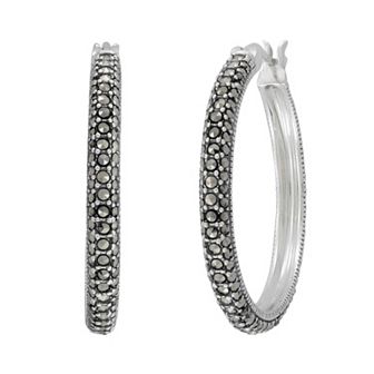 Lavish by TJM Sterling Silver Marcasite Hoop Earrings